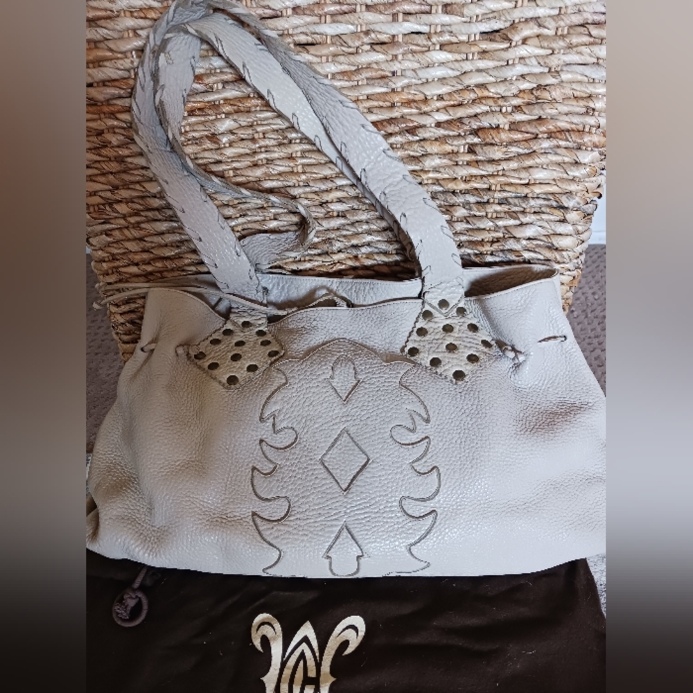 Carla Mancini Leather Handbag, Sand Color (cream) good size